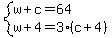 system%28w%2Bc=64%2Cw%2B4=3%28c%2B4%29%29