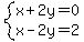 system%28x%2B2y=0%2Cx-2y=2%29