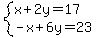 system%28x%2B2y=17%2C-x%2B6y=23%29