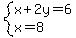 system%28x%2B2y=6%2Cx=8%29