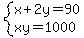 system%28x%2B2y=90%2C+xy=1000%29