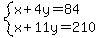 system%28x%2B4y=84%2Cx%2B11y=210%29