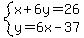 system%28x%2B6y=26%2Cy=6x-37%29