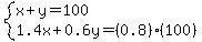 system%28x%2By=100%2C1.4x%2B0.6y=%280.8%29%28100%29%29
