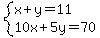 system%28x%2By=11%2C+10x%2B5y=70%29