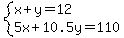 system%28x%2By=12%2C5x%2B10.5y=110%29