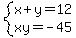 system%28x%2By=12%2Cxy=-45%29