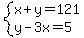 system%28x%2By=121%2Cy-3x=5%29