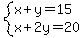 system%28x%2By=15%2Cx%2B2y=20%29