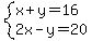 system%28x%2By=16%2C2x-y=20%29