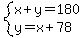 system%28x%2By=180%2Cy=x%2B78%29