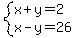 system%28x%2By=2%2Cx-y=26%29