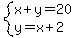 system%28x%2By=20%2Cy=x%2B2%29