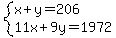system%28x%2By=206%2C11x%2B9y=1972%29