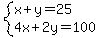 system%28x%2By=25%2C+4x%2B2y=100%29