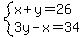 system%28x%2By=26%2C3y-x=34%29