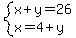 system%28x%2By=26%2Cx=4%2By%29