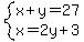 system%28x%2By=27%2Cx=2y%2B3%29