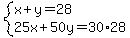 system%28x%2By=28%2C25x%2B50y=30%2A28%29