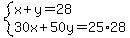 system%28x%2By=28%2C30x%2B50y=25%2A28%29