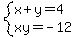 system%28x%2By=4%2Cxy=-12%29