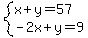 system%28x%2By=57%2C-2x%2By=9%29