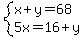 system%28x%2By=68%2C5x=16%2By%29