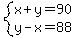 system%28x%2By=90%2Cy-x=88%29