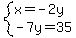 system%28x=-2y%2C-7y=35%29