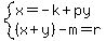system%28x=-k%2Bpy%2C%28x%2By%29-m=r%29