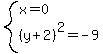 system%28x=0%2C%28y%2B2%29%5E2=-9%29