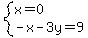 system%28x=0%2C-x-3y=9%29