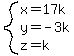 system%28x=17k%2Cy=-3k%2Cz=k%29