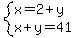 system%28x=2%2By%2Cx%2By=41%29