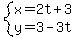system%28x=2t%2B3%2Cy=3-3t%29
