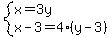 system%28x=3y%2Cx-3=4%28y-3%29%29