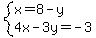 system%28x=8-y%2C4x-3y=-3%29