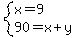 system%28x=9%2C+90=x%2By%29