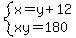 system%28x=y%2B12%2Cxy=180%29