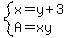 system%28x=y%2B3%2CA=xy%29