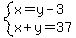 system%28x=y-3%2Cx%2By=37%29