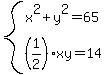 system%28x%5E2%2By%5E2=65%2C+%281%2F2%29xy=14%29