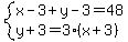 system%28x-3%2By-3=48%2Cy%2B3=3%28x%2B3%29%29