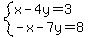 system%28x-4y=3%2C-x-7y=8%29