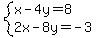 system%28x-4y=8%2C2x-8y=-3%29
