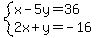 system%28x-5y=36%2C2x%2By=-16%29