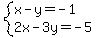 system%28x-y=-1%2C2x-3y=-5%29