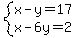 system%28x-y=17%2Cx-6y=2%29