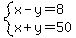 system%28x-y=8%2Cx%2By=50%29