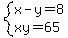 system%28x-y=8%2Cxy=65%29